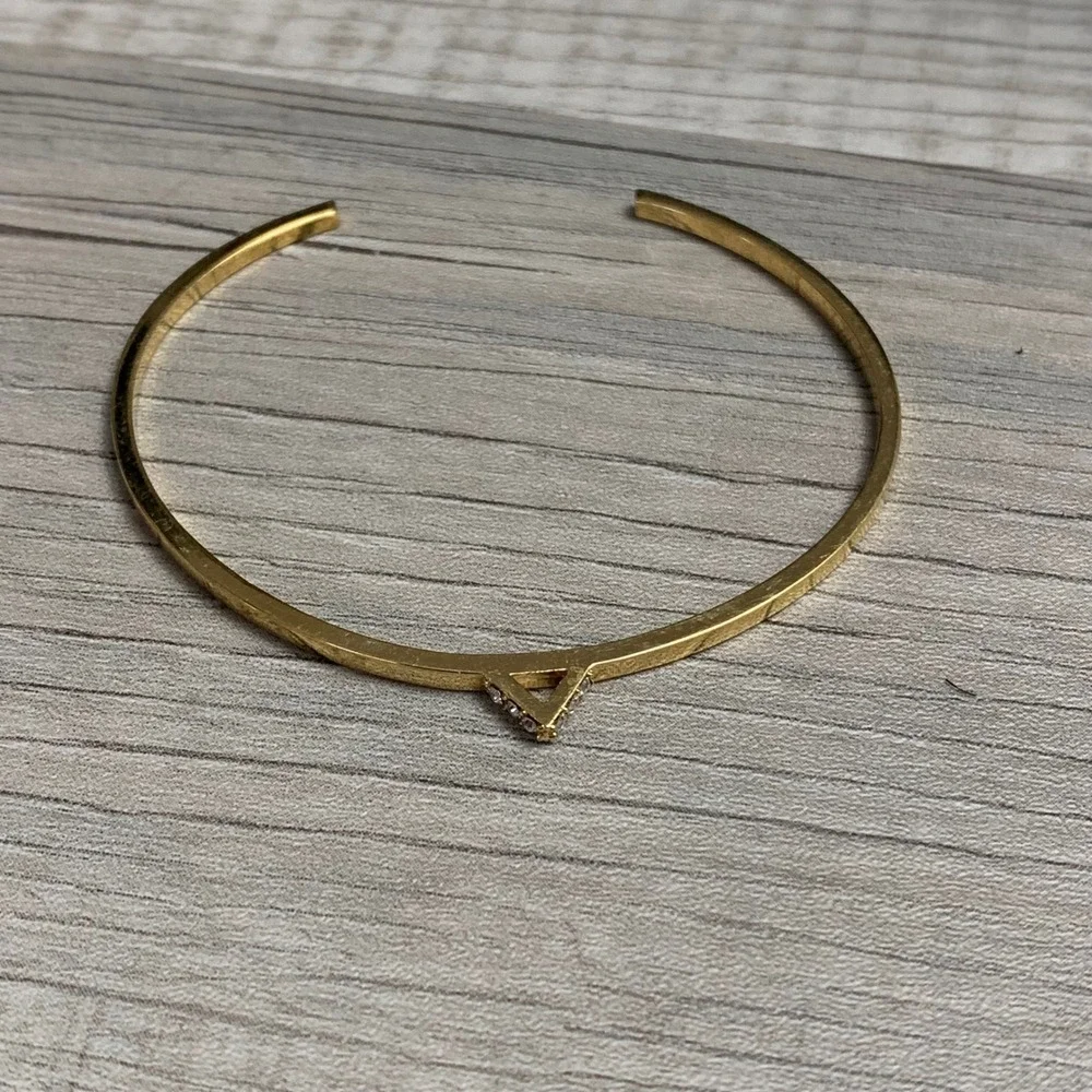 Gold Tone Geometric Triangle Rhinestone Cuff Bracelet Minimalist Jewelry